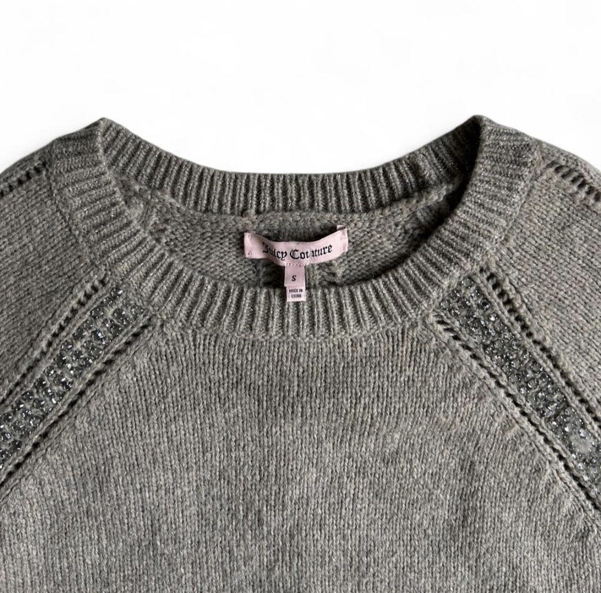 Juicy Couture Wool Blend Sweater McyBling Rhinestone Shimmer Pullover Gray S