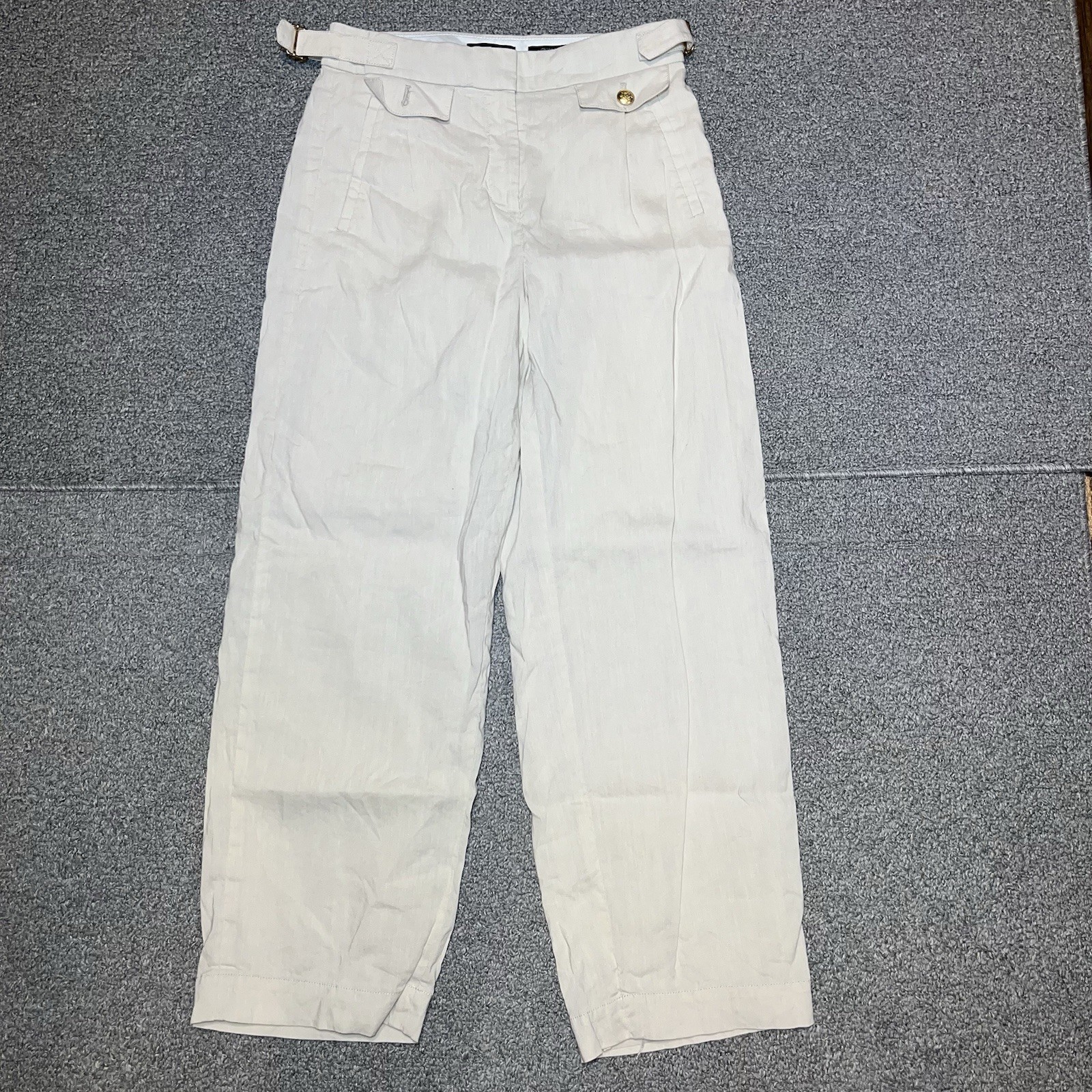 J Crew Linen Blend Mario Bellucci Pants Womens Size 2 Tan Italian Straight Leg