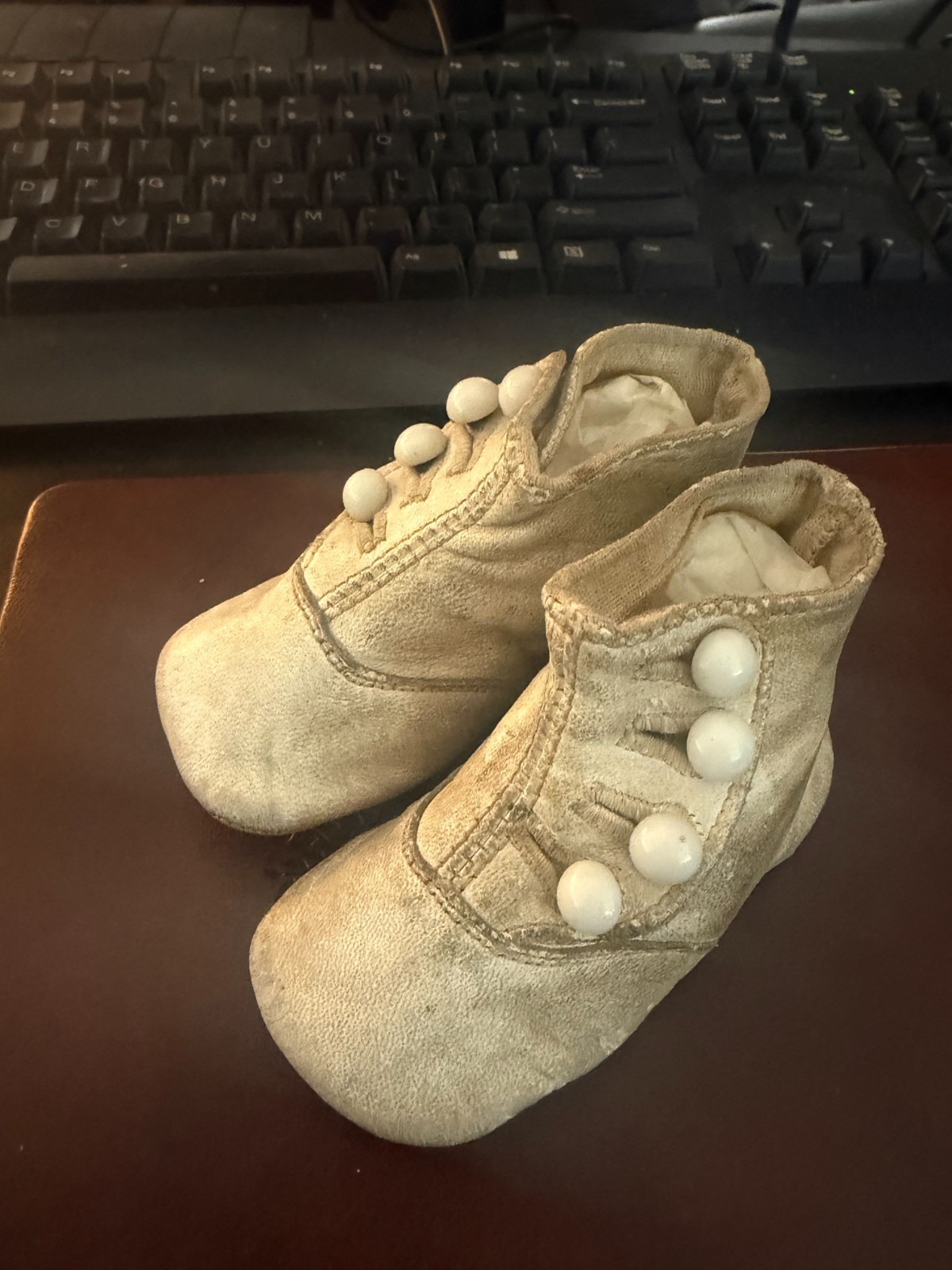 Victorian Era Antique baby shoes Button Up Leather