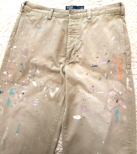Ltd. Edition Polo Ralph Lauren Big Chino Hand Paint Splatter Khaki Work Pants 34