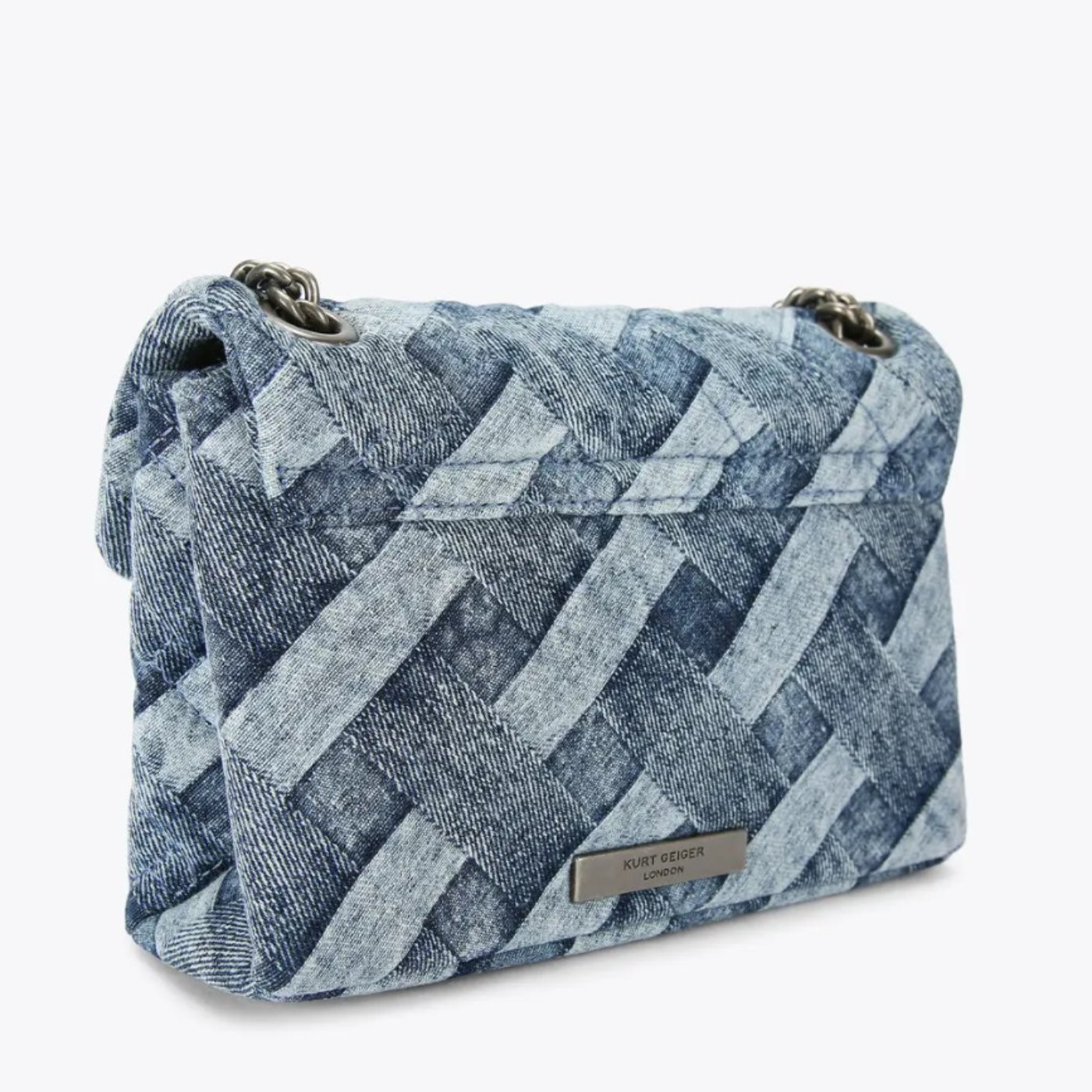 Kurt Geiger London Denim Woven Crossbody Bag Silver Eagle Crystal 20×8×15 cm