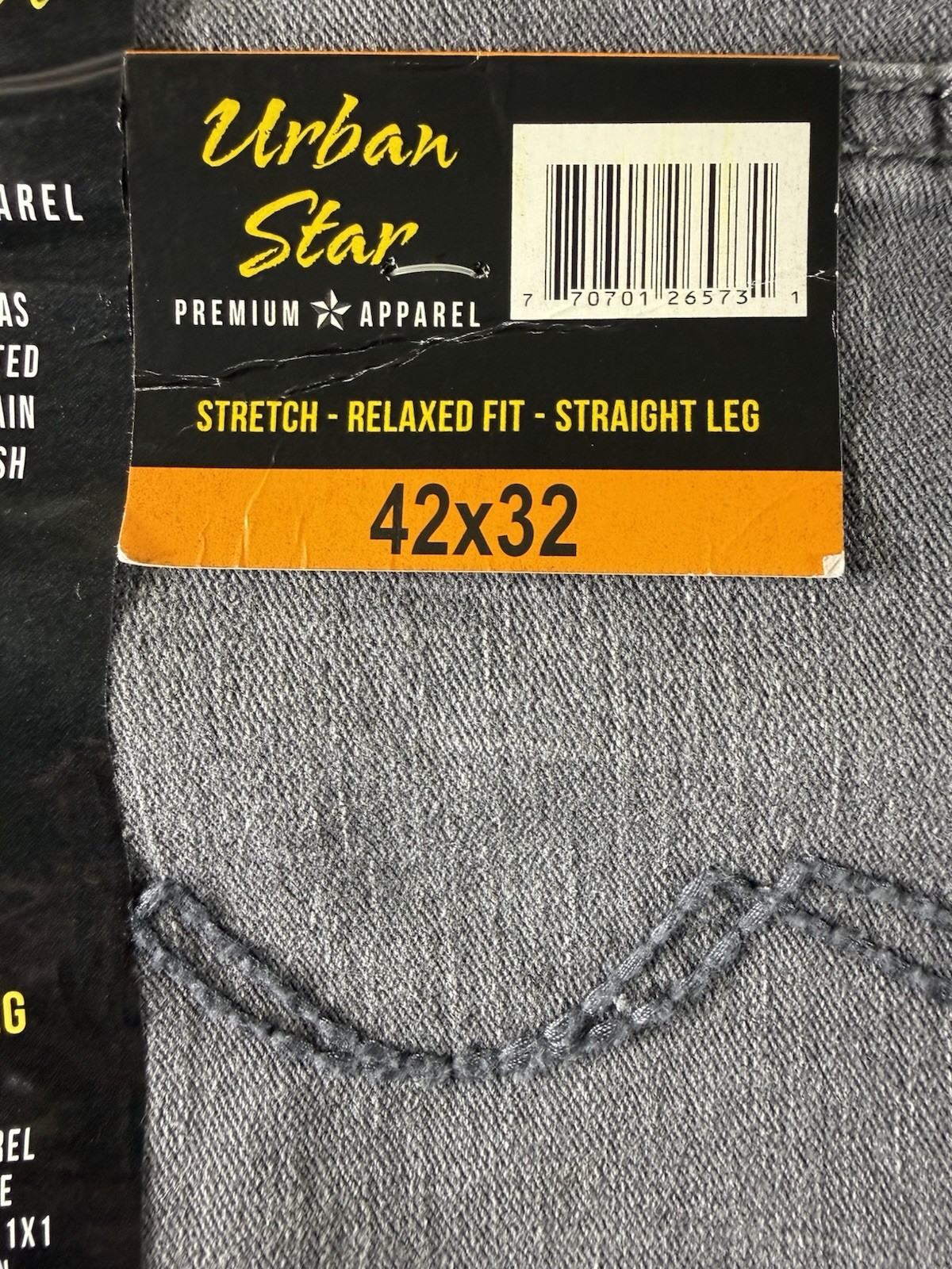 Urban Star Men’s Gray Relaxed Fit Straight Leg Stretch Denim Jeans 5-Pocket