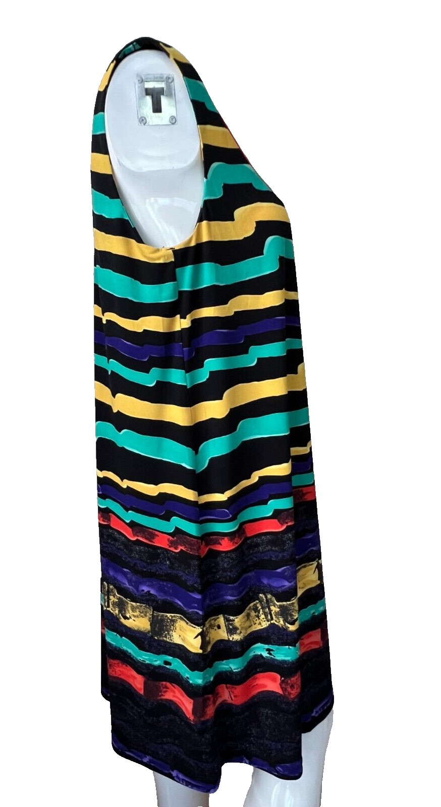 Leona Edmiston Ruby Dress Size 3 | 14 Black Yellow Green Blue Red Stripe Party