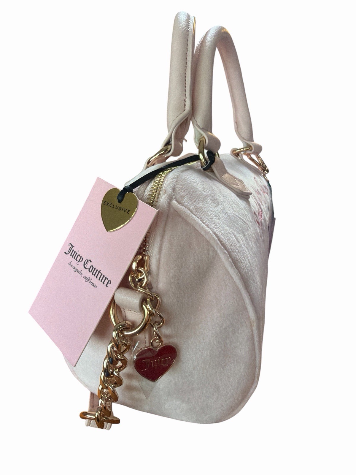 Juicy Couture Sweet Tea Party Satchel Crossbody Bag Pink Clay Embroidery Cherry
