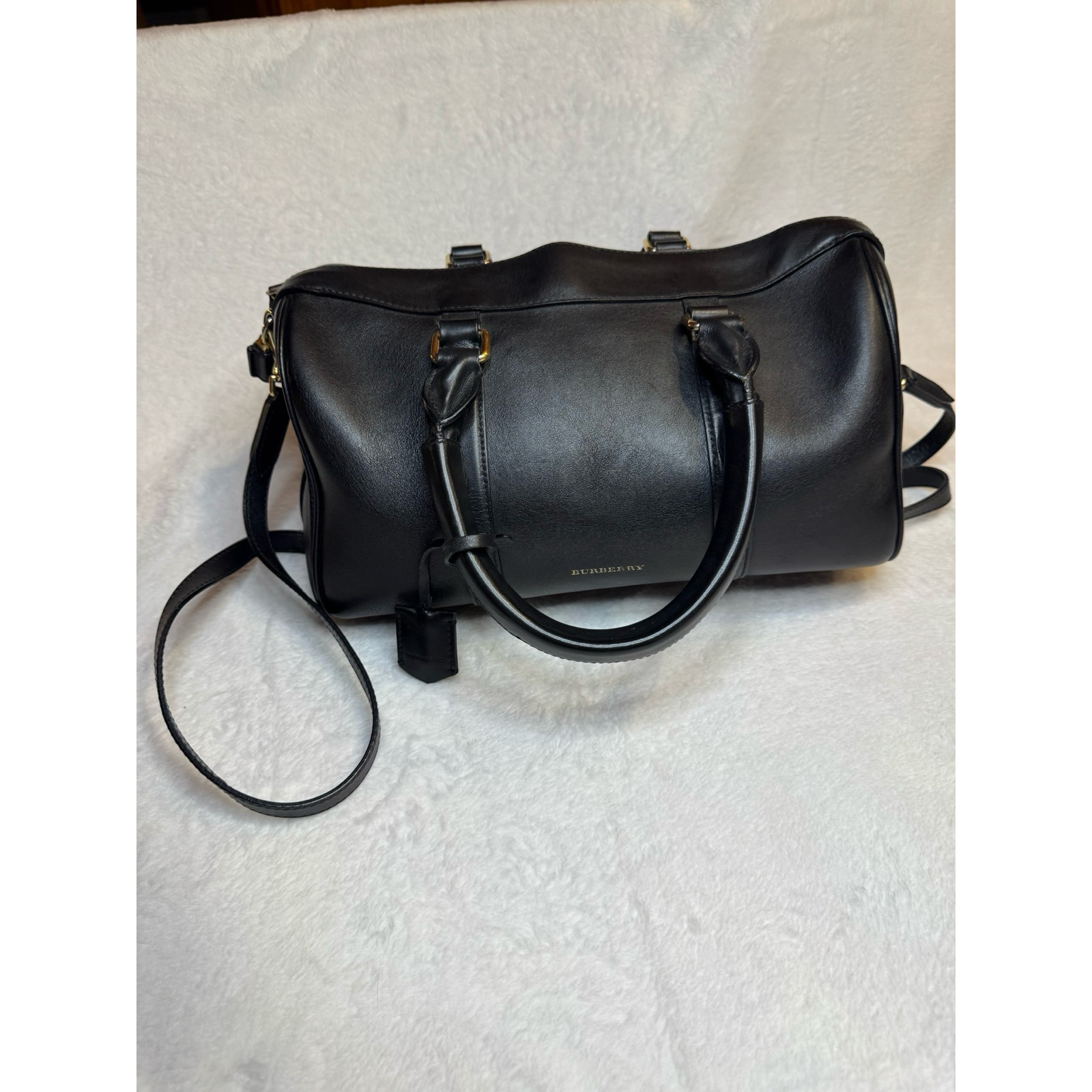 Burberry Chester Boston Bag Black Smooth Leather Gold Hardware Nova Check Lining