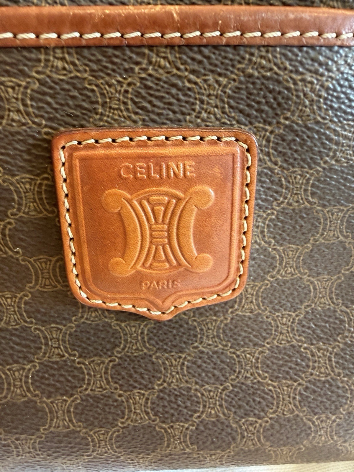 Authentic Vintage Celine Macadam Boston Bag Brown Leather Italy Satchel