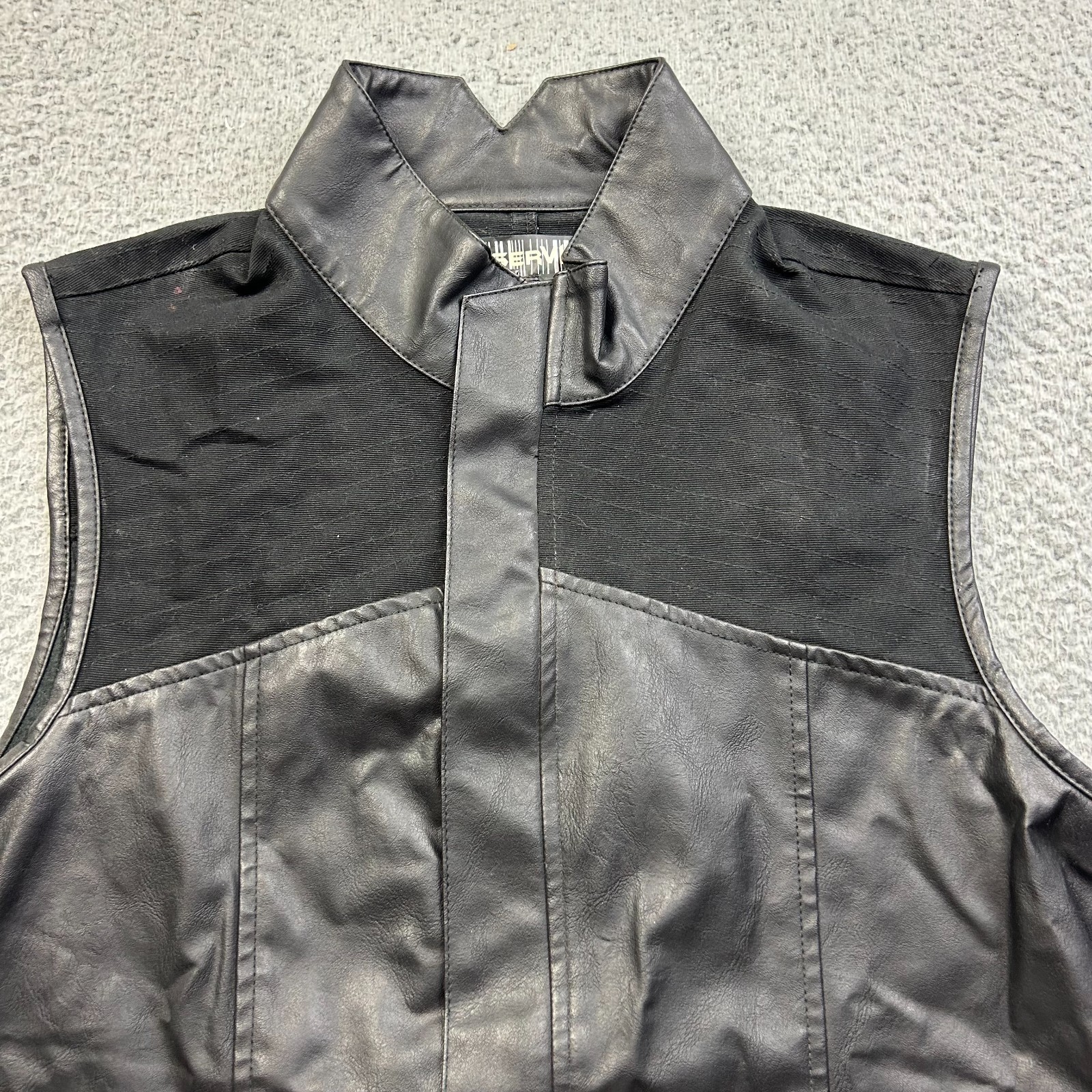 VTG Lip Service Vice Vest M38-122 Faux Leather Mesh Black Goth Y2K Mens Large