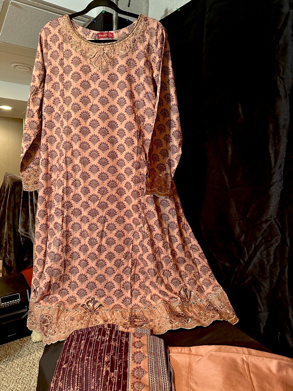 Bin Saeed Lawn Cotton 3 Pc Suit-Premium Cut Work Emb- Aline Style-M & L – $42