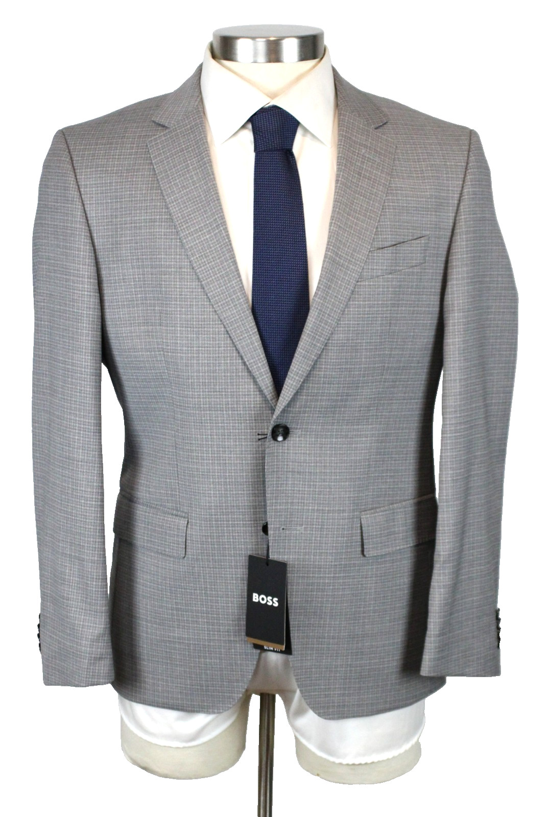 Hugo Boss Huge Suit 40 S Mens Slim Fit Grey Check Stretch Reda Wool 2 Piece