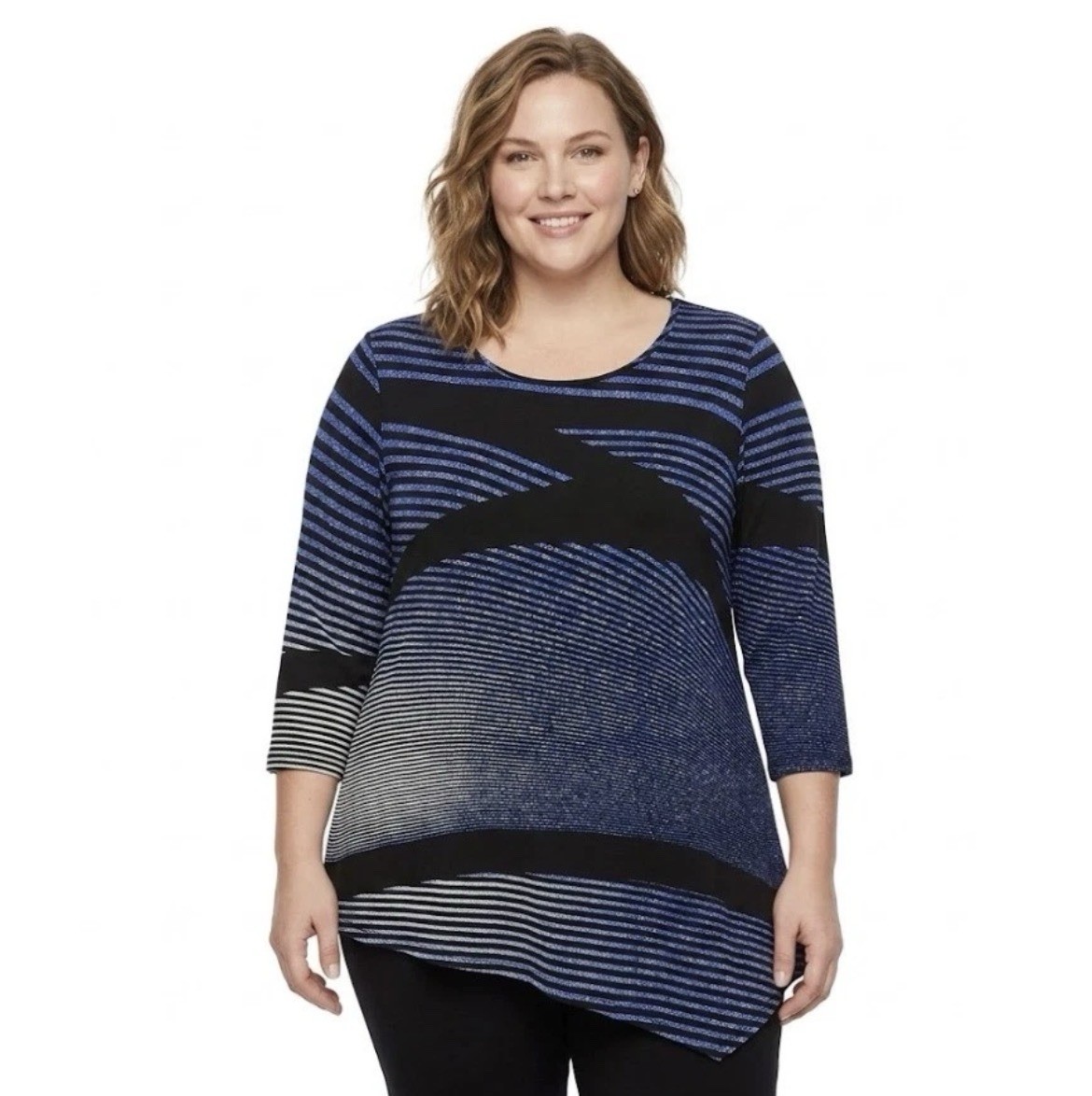Clara Sun Woo Stripe Asymmetrical Flowy Tunic Top Lagenlook Art Plus Size 1X