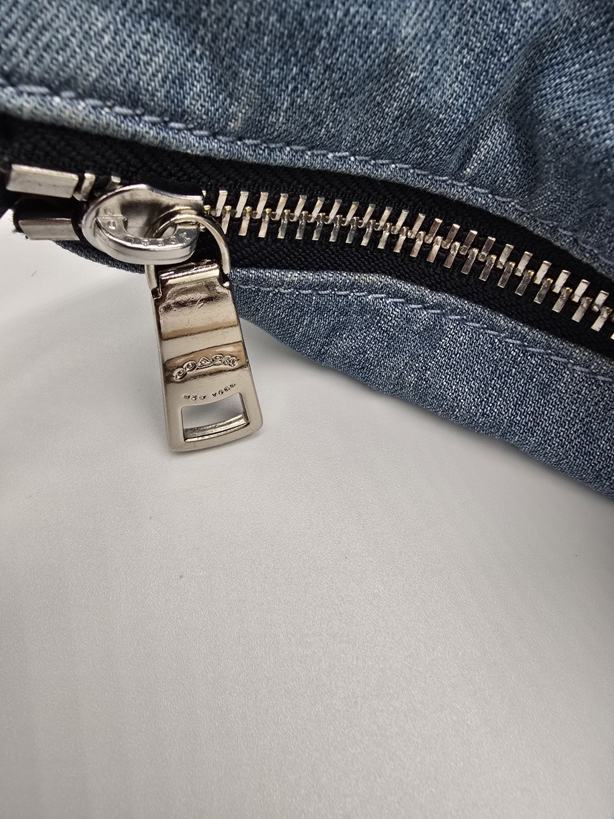 COACH 91452 Abby Duffle Shoulder Bag Light Blue Denim Navy Leather Trm Coral Int