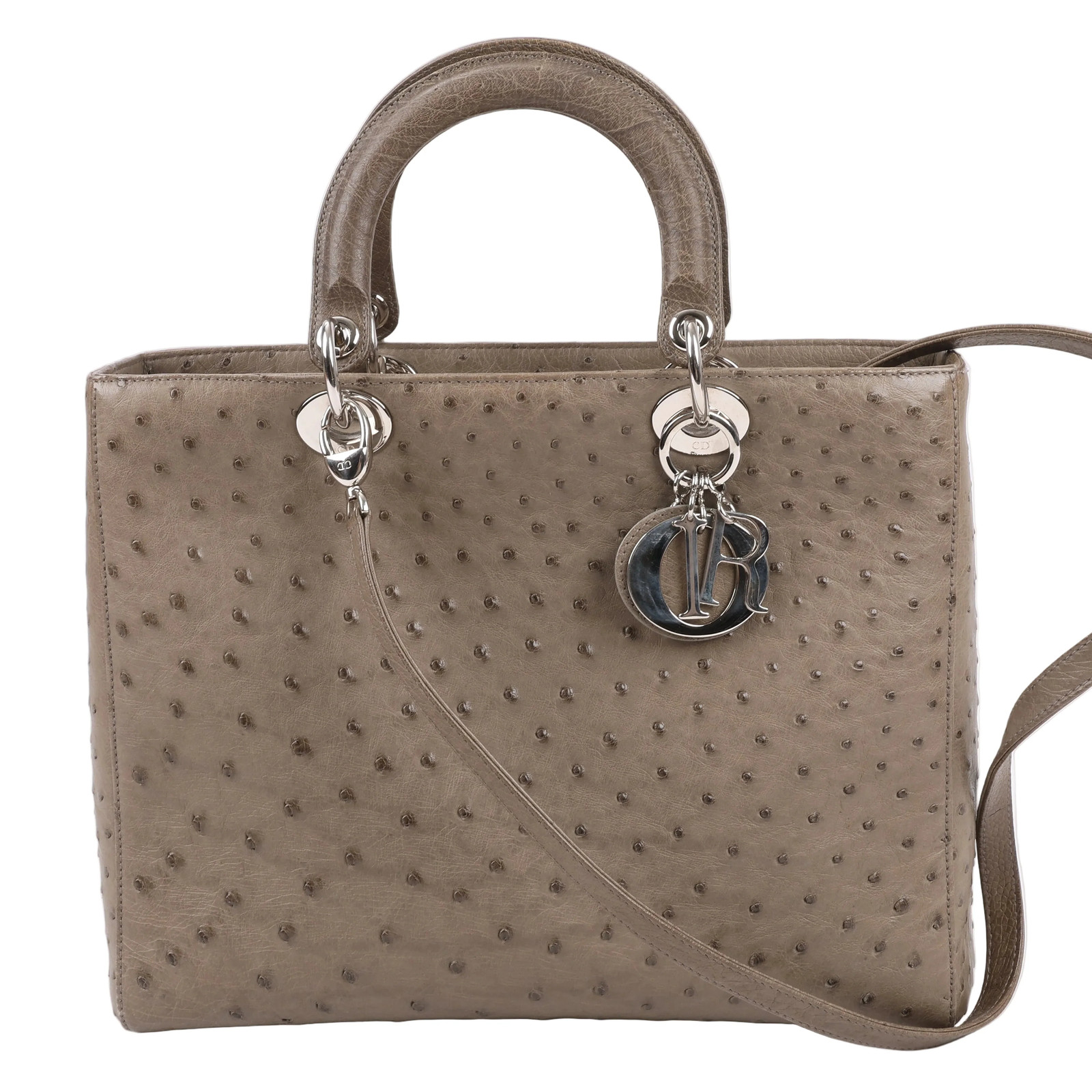 Dior Lady Dior Ostrich Large 2Way Handbag in Brown