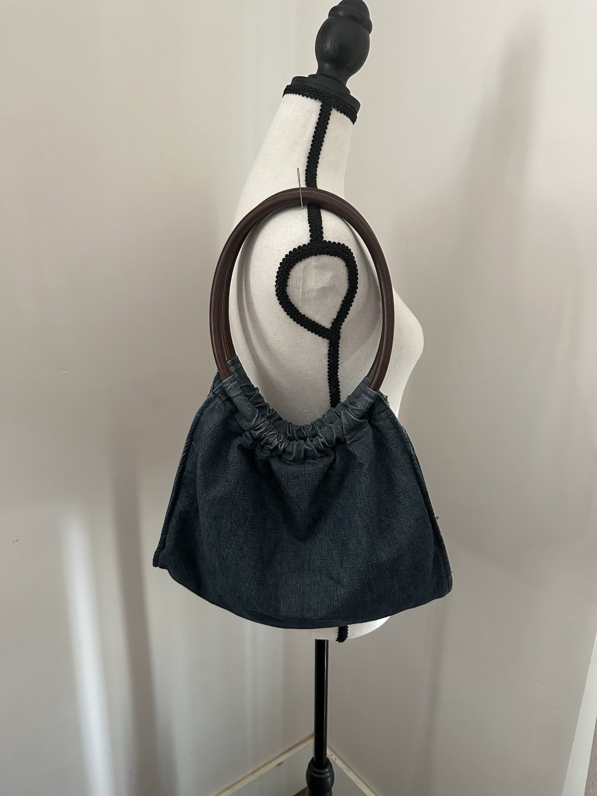 Leather Handle Slouchy Shoulder Bag – Denim Blue