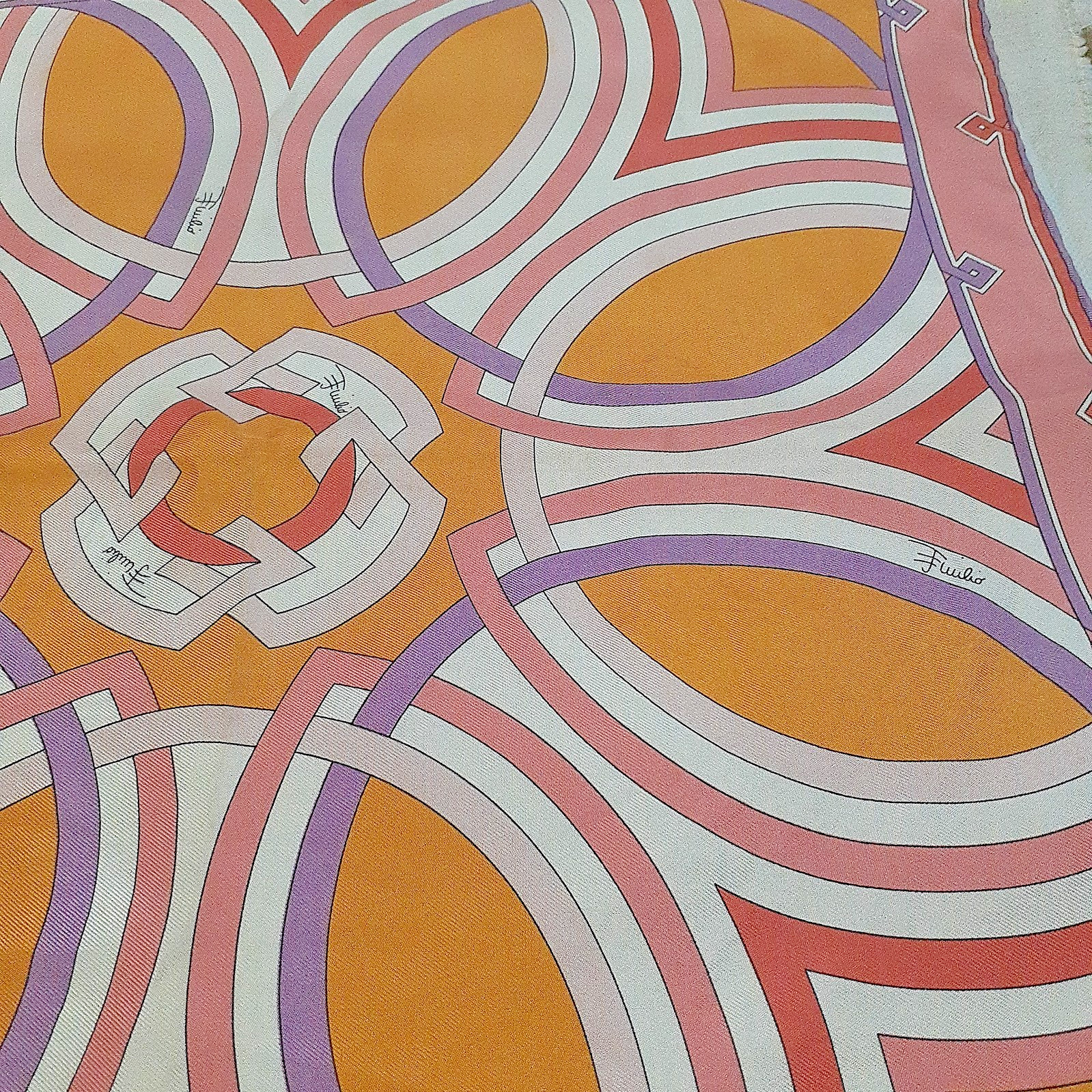 Emilio Pucci Silk Pocket Chief Mini Scarf Pink Orange Geometric Flower 40×41cm