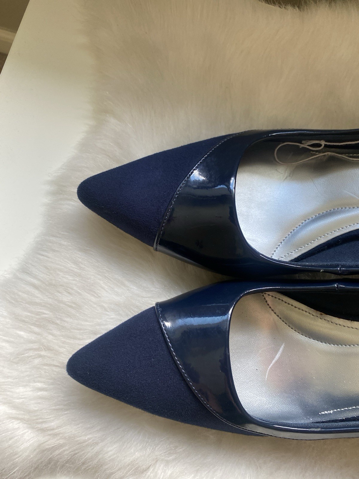 comfort plus by Predictions Heels 10 W Navy Pointed-Toe Patent & Suede Pumps