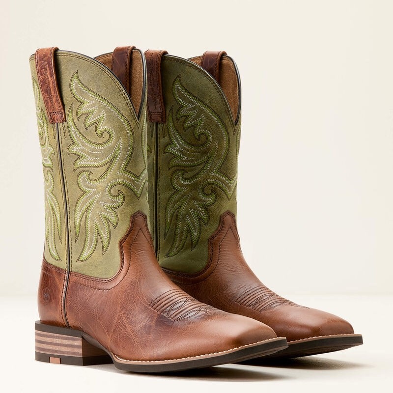 New Men’s ARIAT “SLINGSHOT” Tan/Green Leather 11″ Western Cowboy Boots 10053630