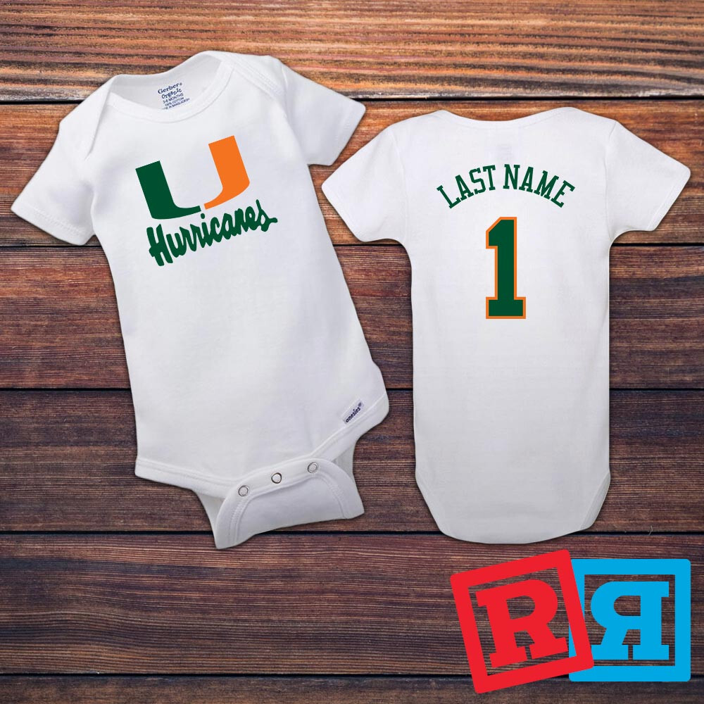 Personalized Miami Hurricanes Gerber Baby Onesie® Cotton Custom Bodysuit