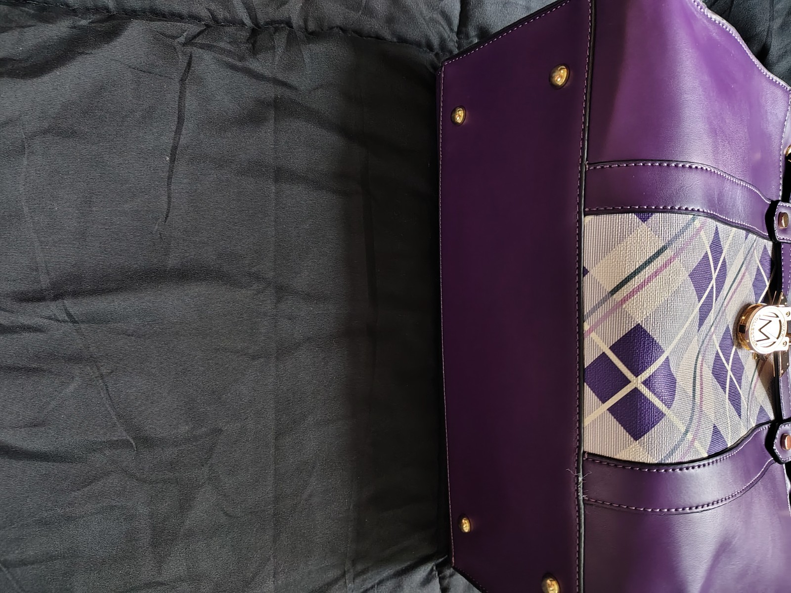 Michael Kors Collection Purple Plaid Medium Satchel Zip w/ Coin Purse Charm