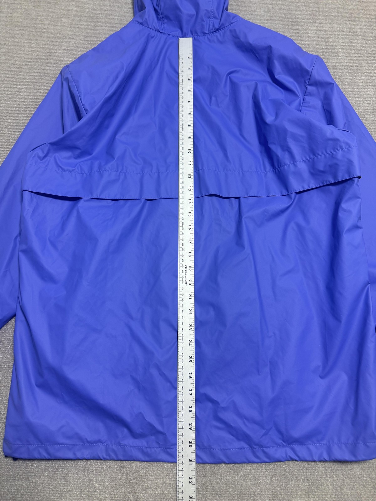Lands’ End Jacket Mens Large Blue Hooded PVC Rain Coat Mesh Lined Zip Waterproof