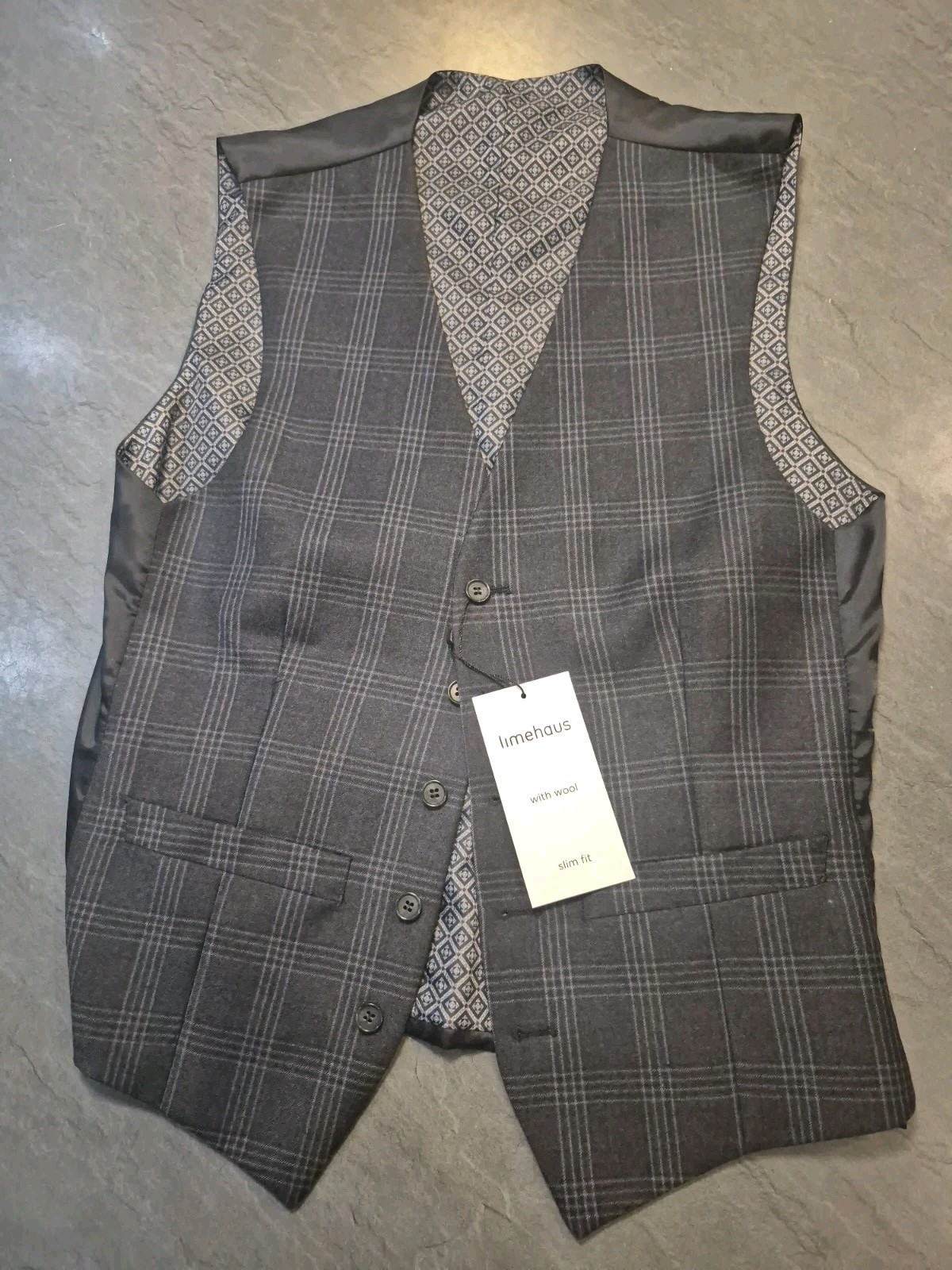 Limehaus Slim Fit Check Suit Waistcoat, Blue Size 36R BNWT