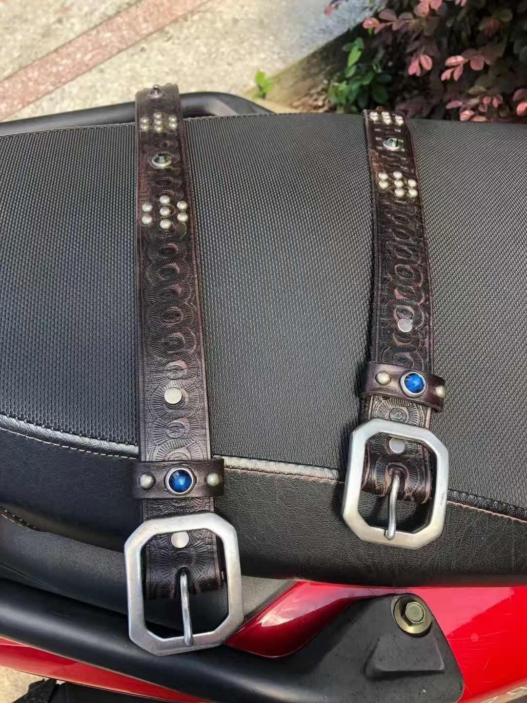 RRL Double RL Tooled Studded Gemstone Western Brown Leather Belt Vintage Size 34
