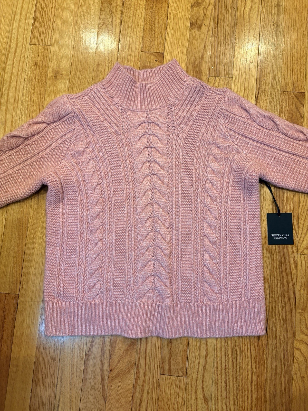 Simply Vera Vera Wang Pink Cable-Knit Mock Neck Pullover Sweater Womens M