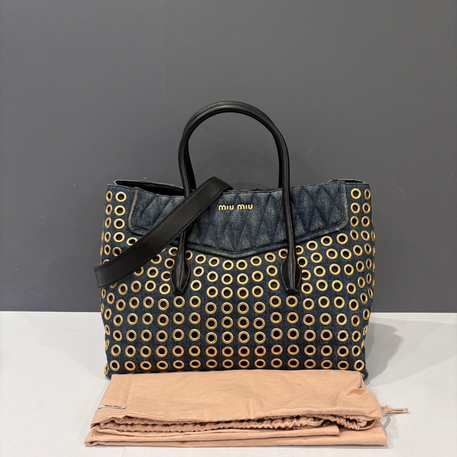 Miu Miu Eyelet Two Way Bag Blue Denim (ya041226a8)