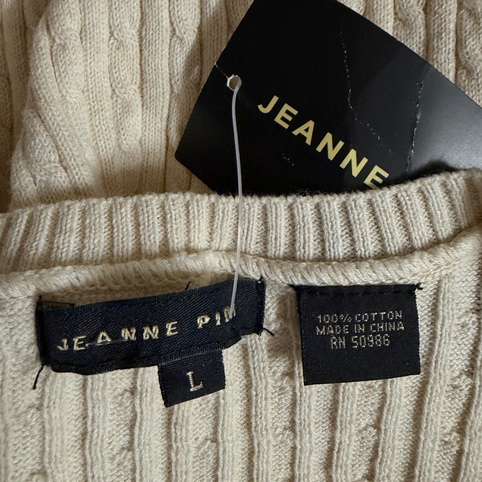 Jeanne Pierre Womens V-Neck Cable Knit Cotton Sweater Cream 5101F10 L