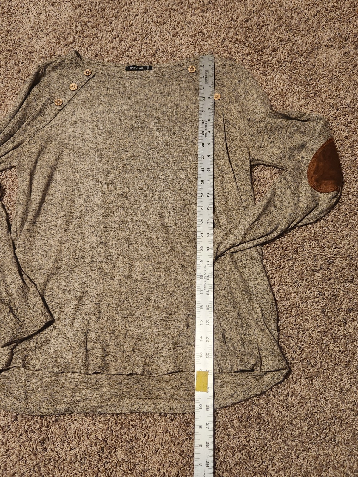 Pink Clover Pullover Women L Brown Marl Top Elbow Patch Button Detail Knit Large