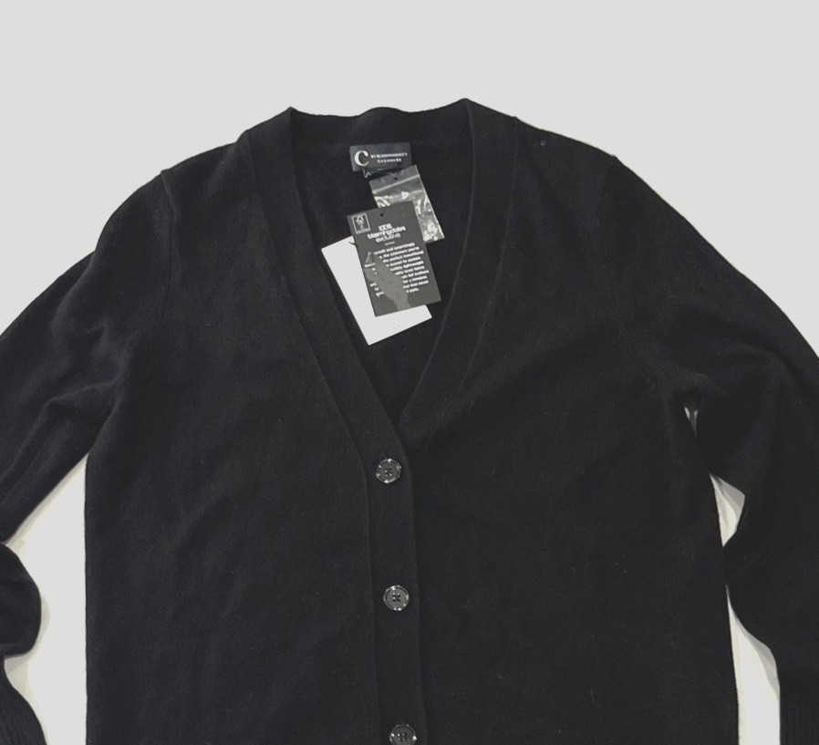 C Designer 100% Cashmere Black Grandfather Cardigan Sweater – Small -msrp $188