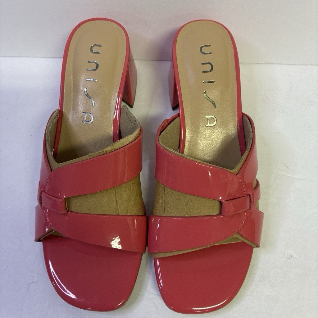 Unisa Rallee Coral Patent Block Heel Mule Sandals Womens 6M NWT Box
