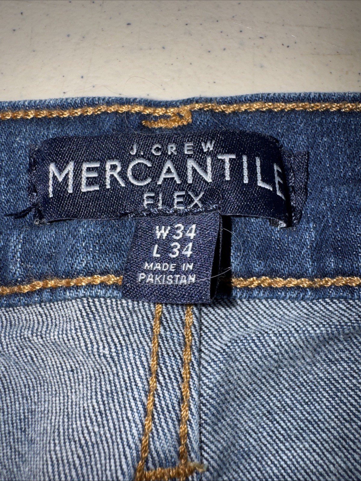 Men’s J.Crew Mercantile Flex Dark Straight Leg Stretch Blue Jeans Size 34 X 34