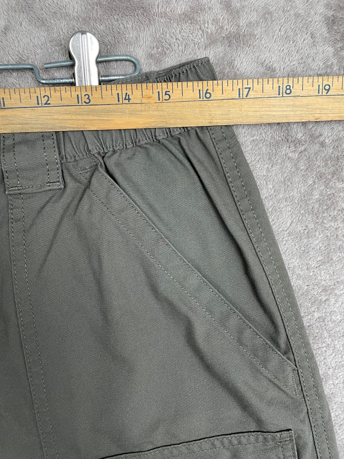 Savane Shorts Mens 34 Olive Green Cotton Canvas Elastic Waist Cargo Utility Hike