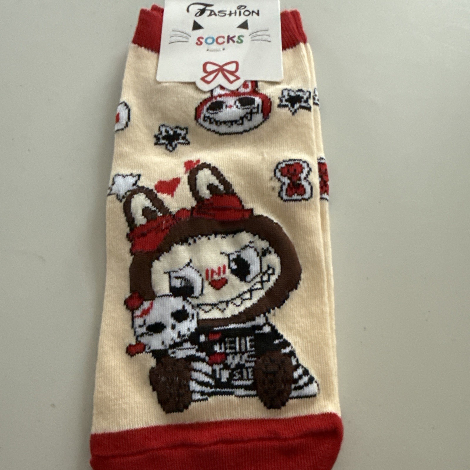 Little Monsters Beige/Red No Socks Fits Size 35-41