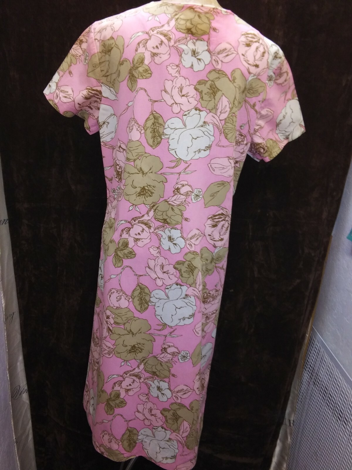 1960’s Pink Tan White Zip Front Cotton Rayon House Dress Shaker Square NWT ML