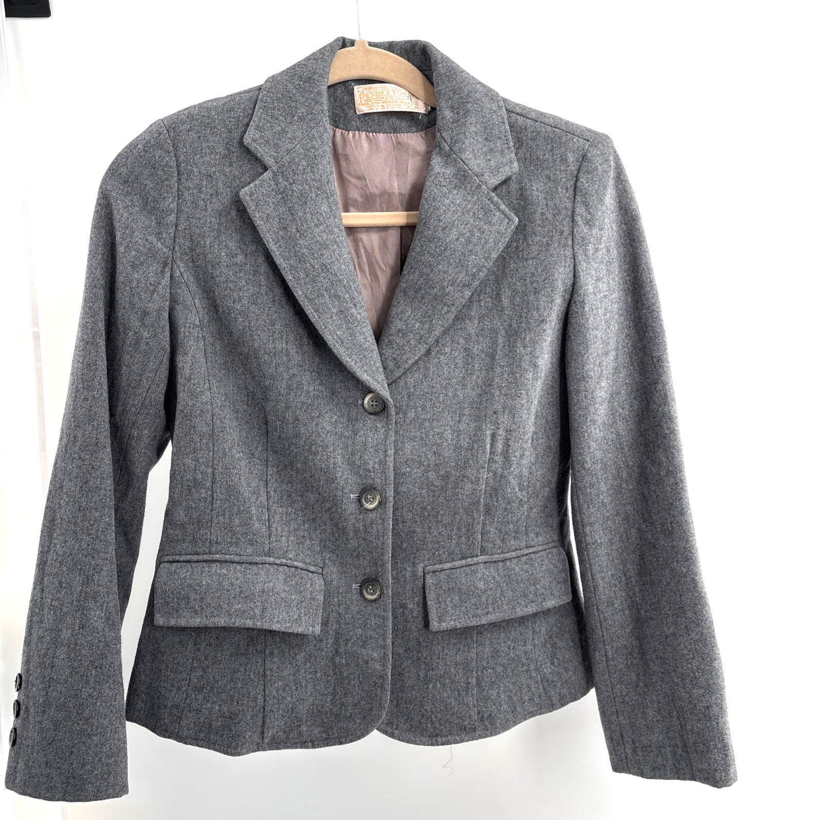 Vtg Pendleton Blazer Jacket Womens S Wool Gray Made USA Career Office Minimalist