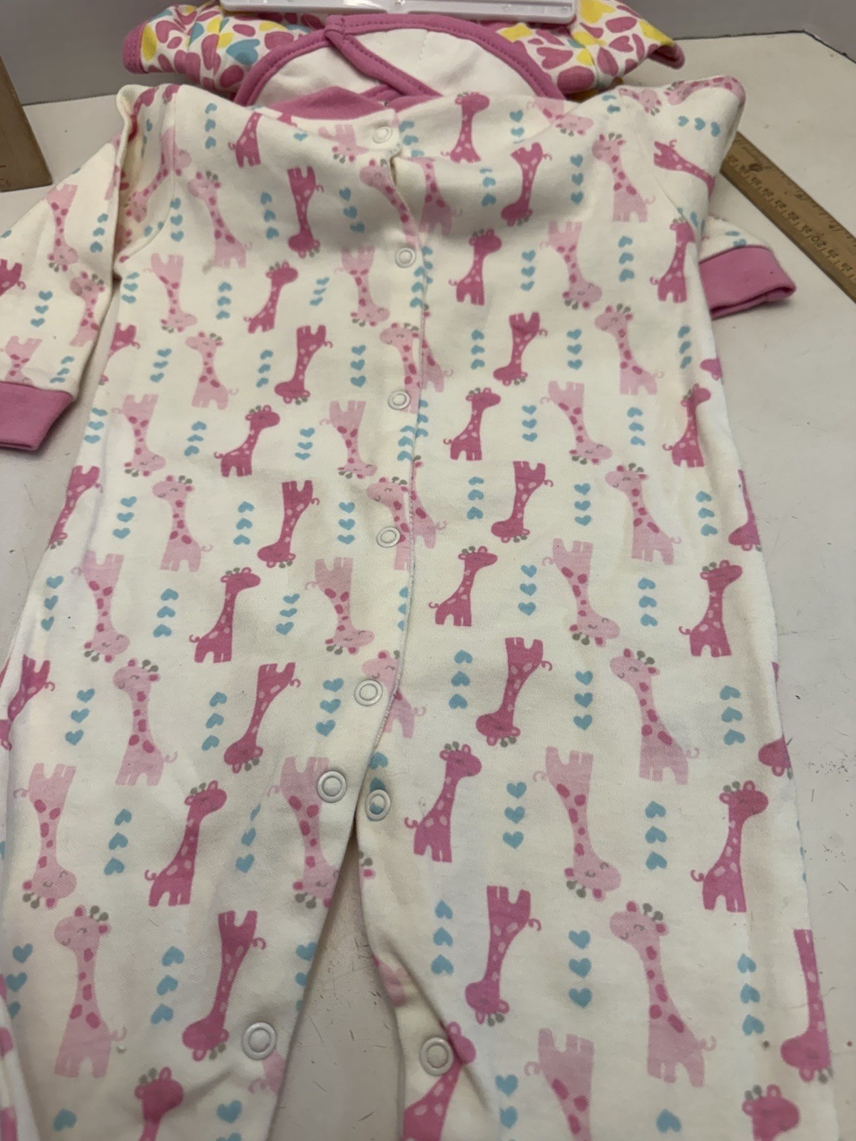 Cutie Pie 4 pc Baby Girl Giraffe 6-9 Months, Sleeper, Bodysuit, Pants & Bib, New