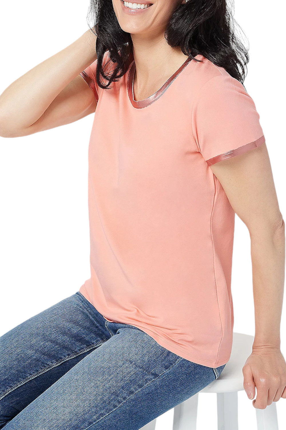 Laurie Felt U-Neck Tee Shirt with Contrast Foil Pink/Rose Gold