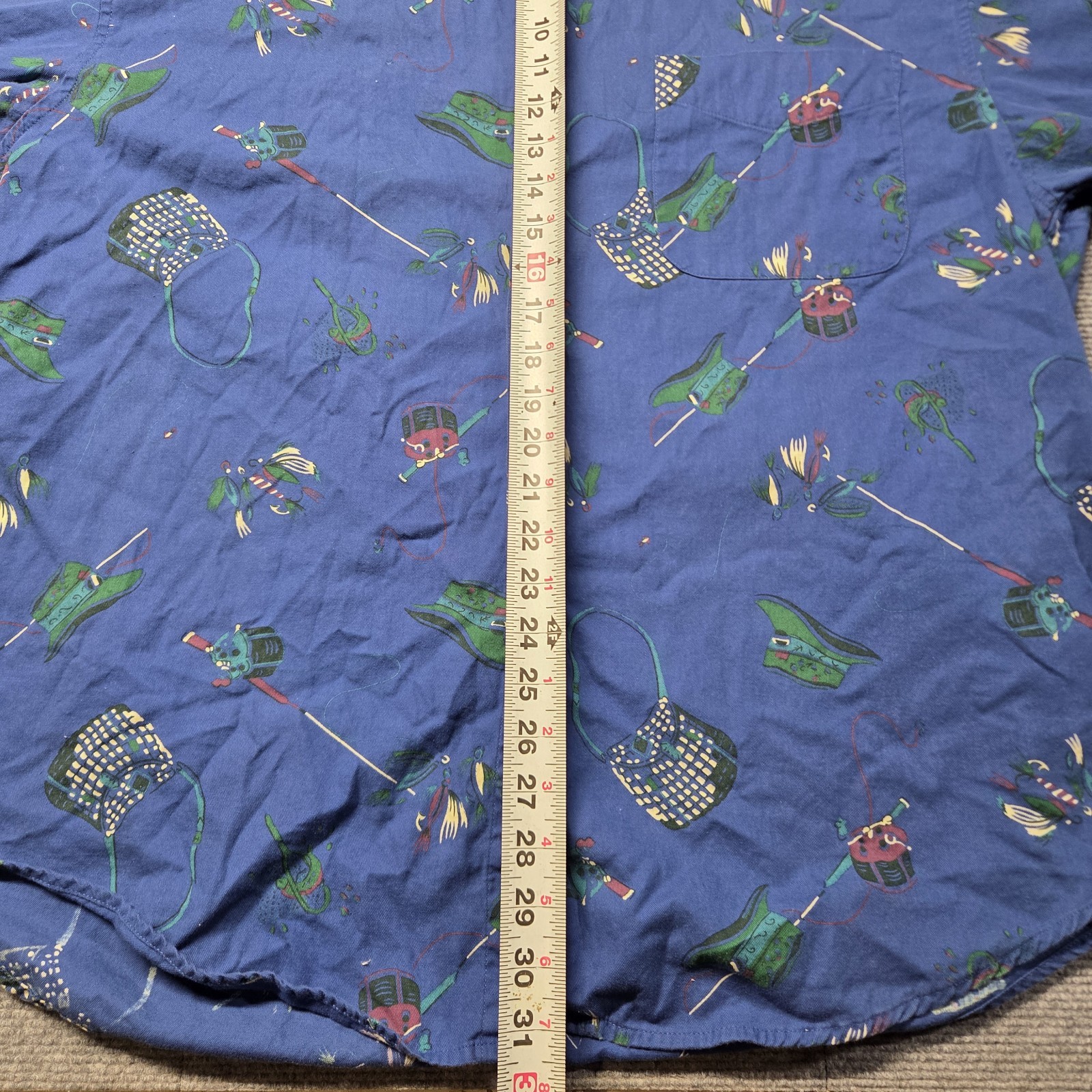 Vintage GAP Fishing Fisherman Print Button Down Mens Shirt Rod Reel Tackle Sz XL