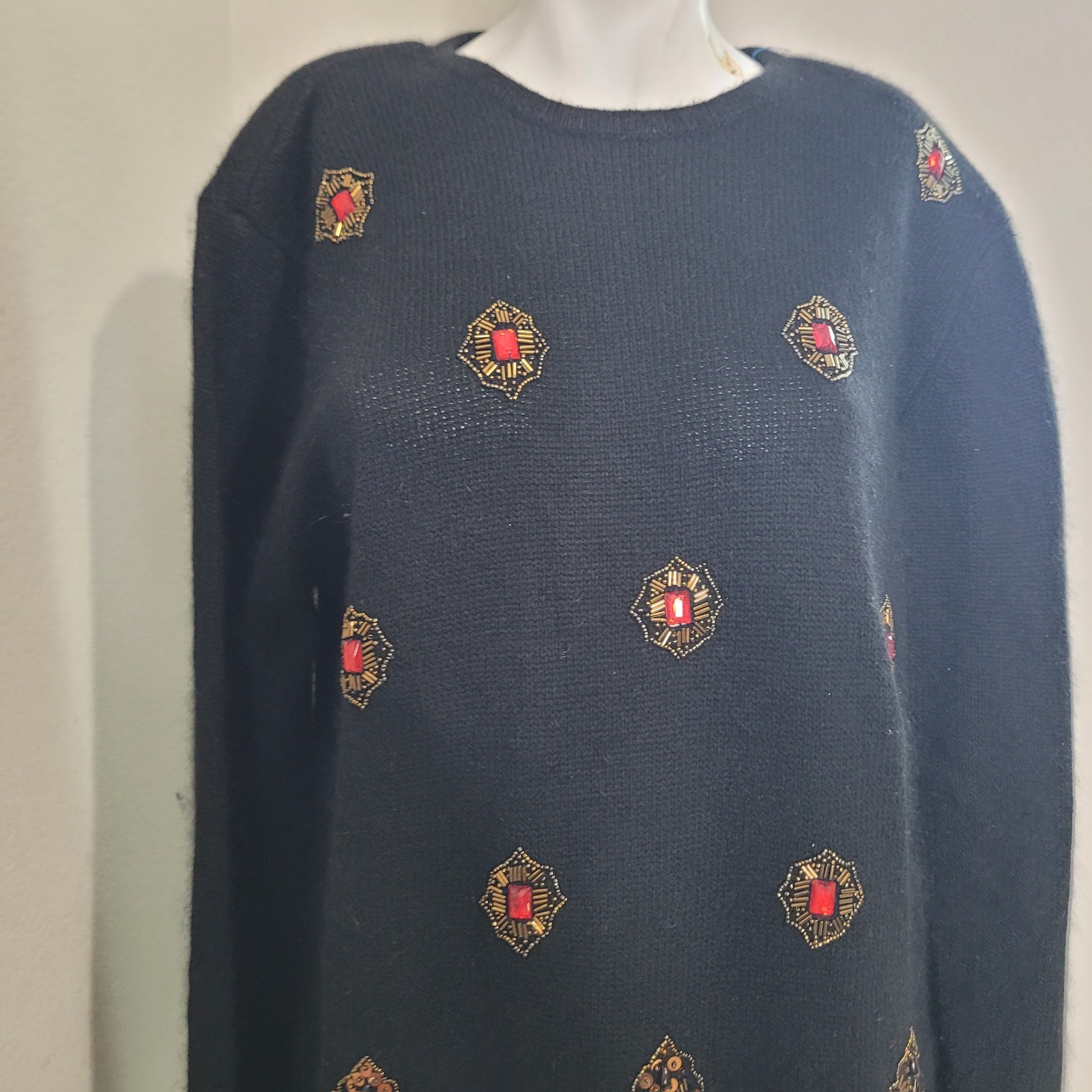 Robinson’s Large sweater knit Silk Angora Rabbit Hair beads sequin shoulder pads