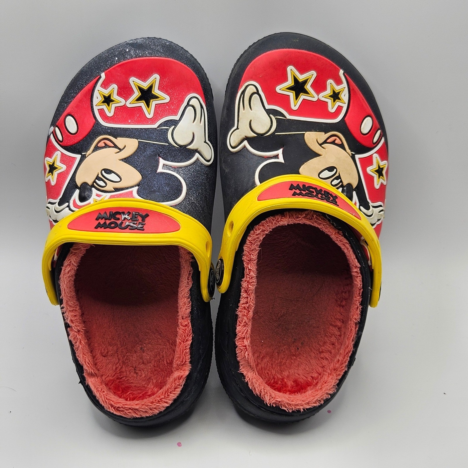 Disney Mickey Mouse Crocs Toddler C11 Fleece Lined Clogs Black Red Yellow