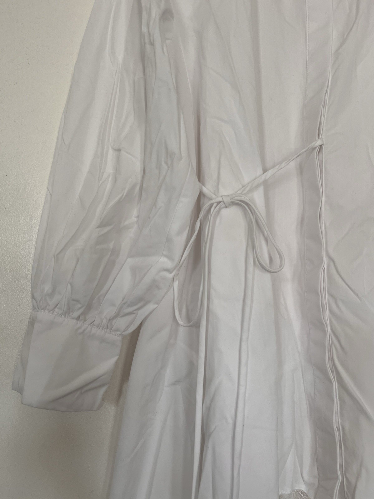 ASOS Design White Shirt Dress With Waist Tie And Lace Trims Size 8 Small