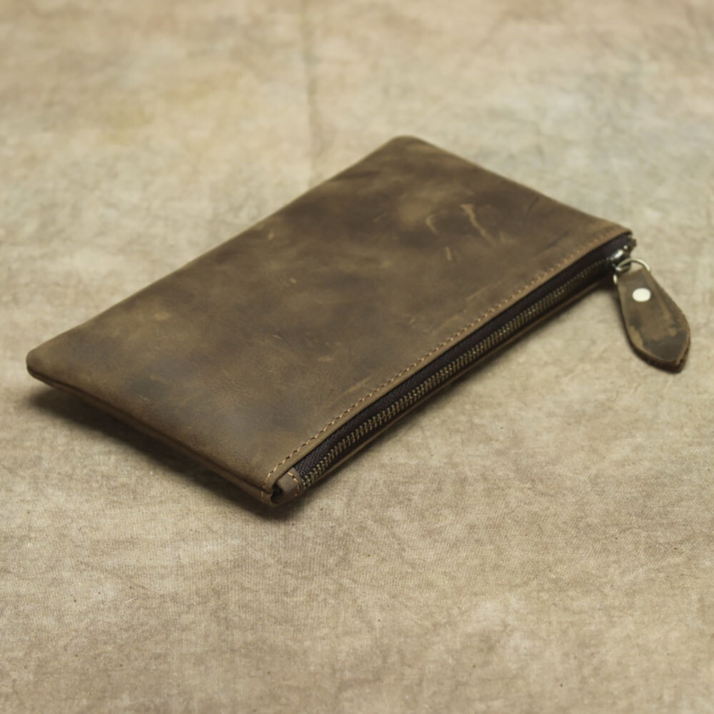 Leather Cash Long Wallet Envelope Zipper Pouch – Money Holder for Men & Women^