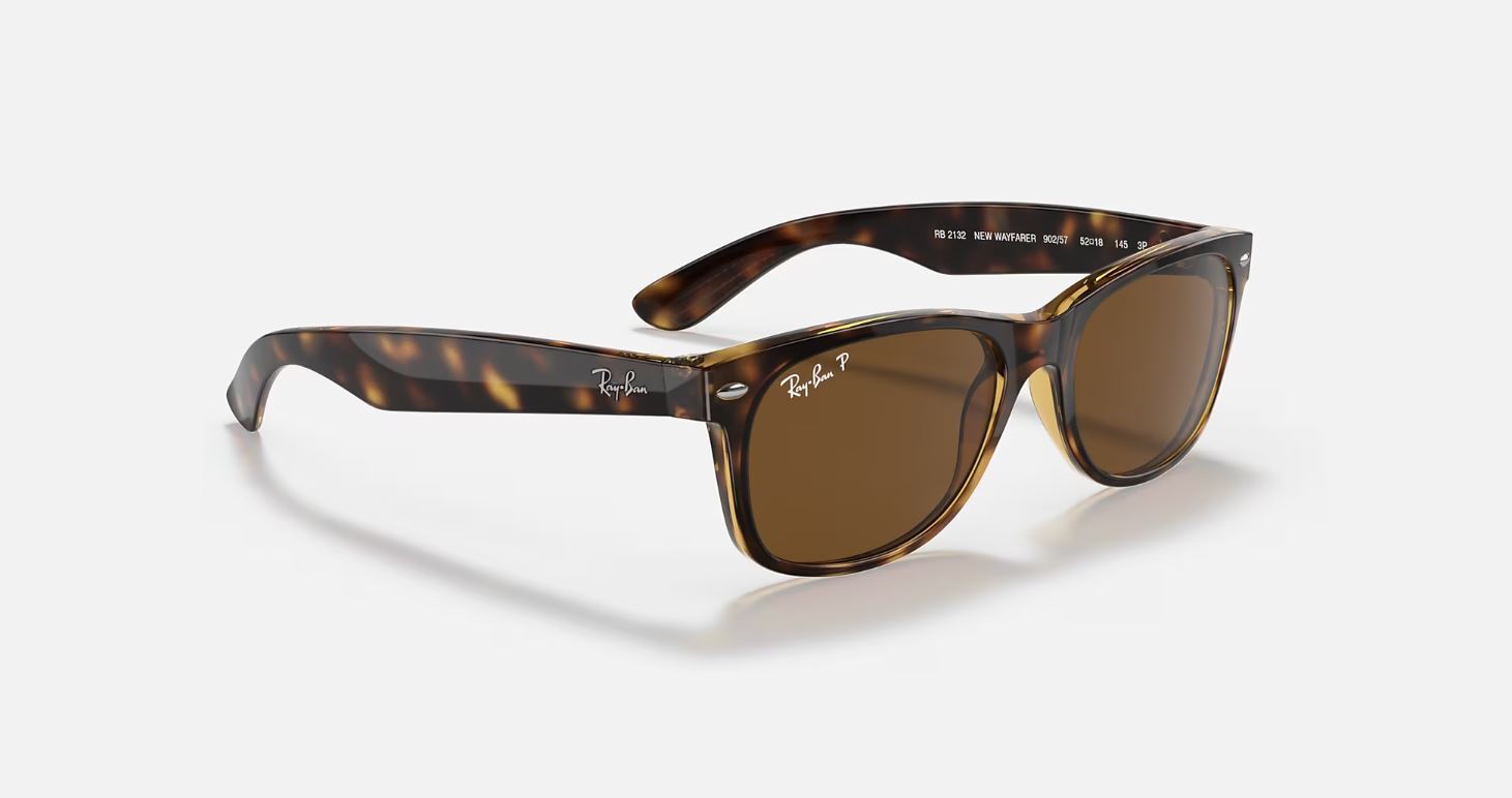 Ray-Ban New Wayfarer Polished Tortoise/B-15 Brown Polarized 55 mm Sunglasses