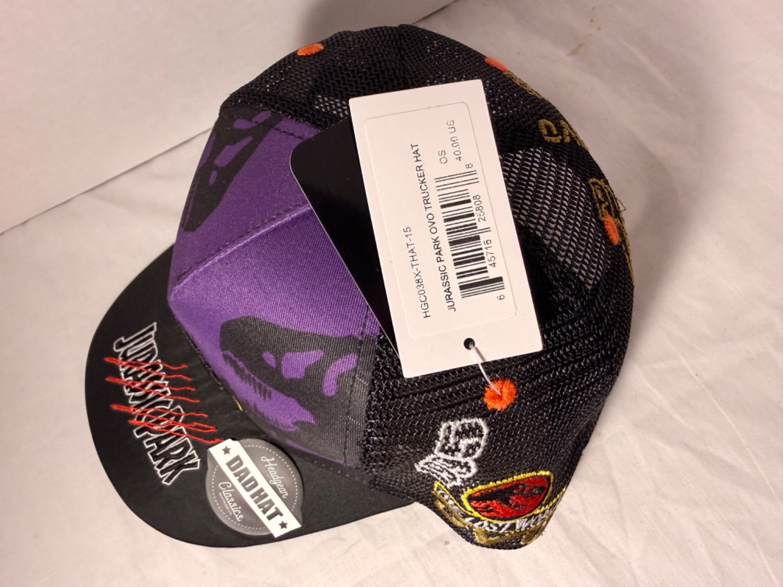 Jurassic Park Dad Hat Snapback Ovo Colab Black Purple Headgear Classic Adjustabl