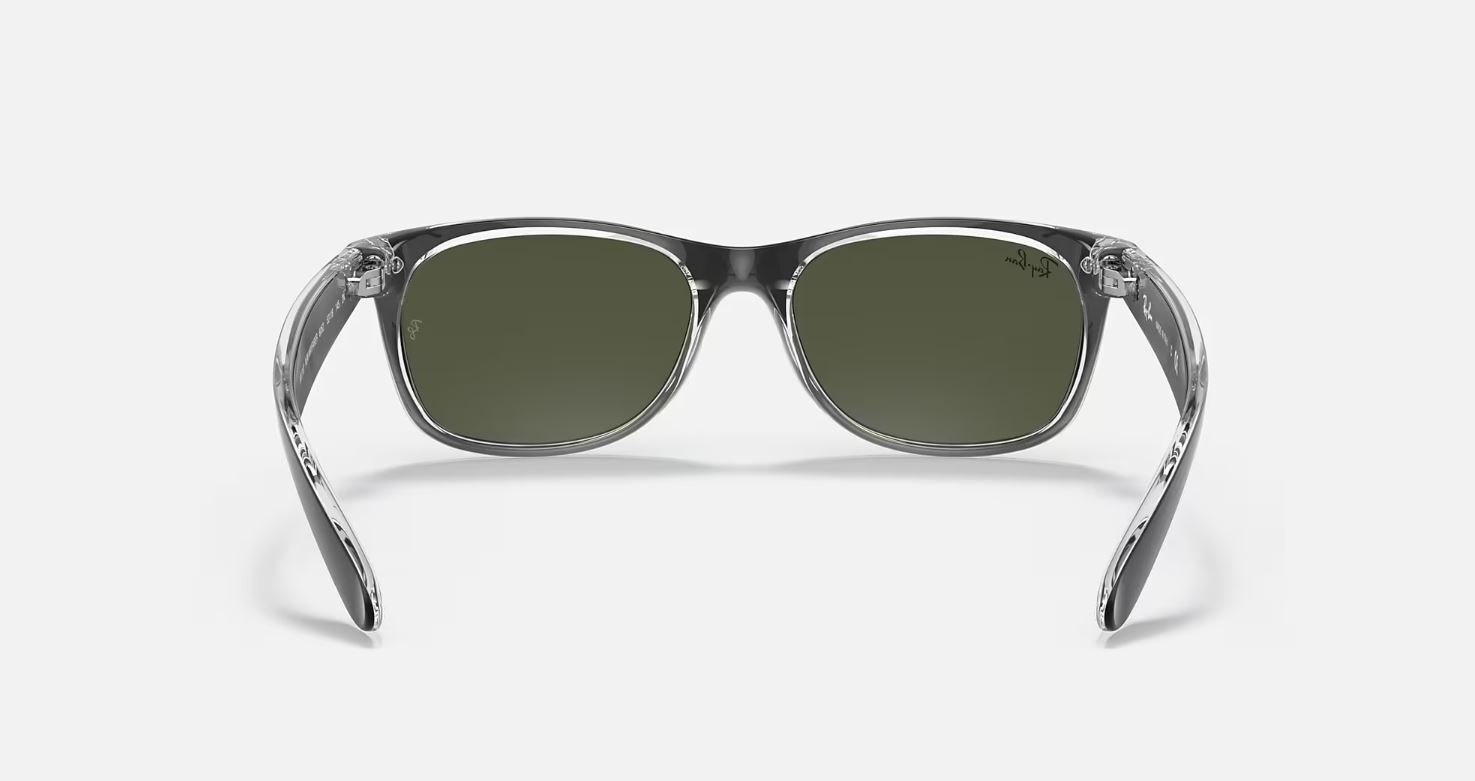 Ray-Ban New Wayfarer Black/Transparent 55mm Green G-15 Sunglasses RB2132 6052 55