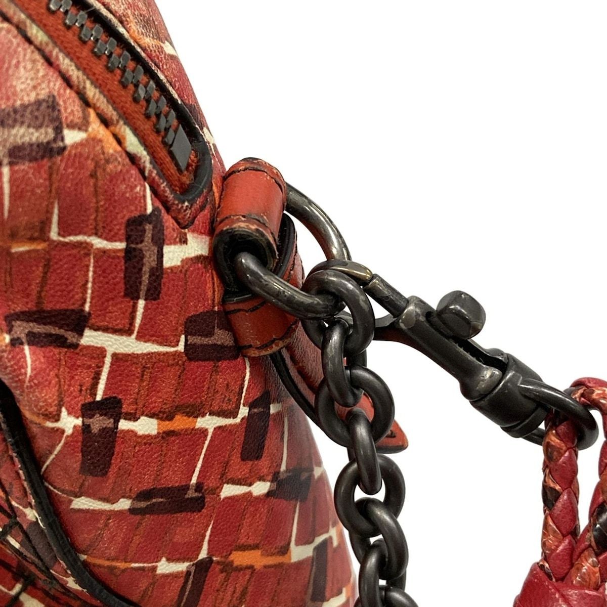 BOTTEGA VENETA Shoulder Bag Red x Dark Brown x Multi Chain Shoulder Stitch Leath