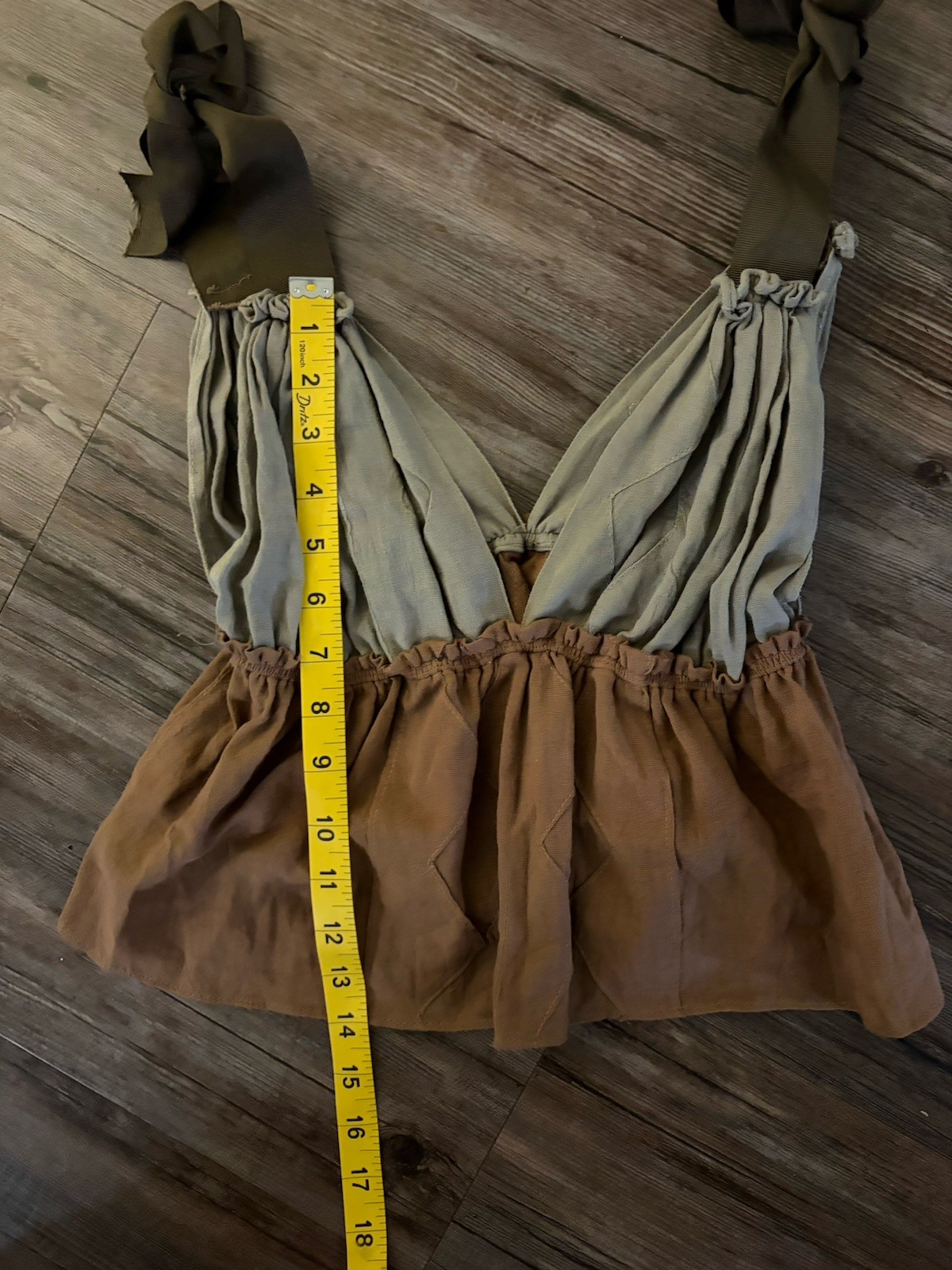 Boho Plunge V-Neck Brown and Olive Green Cami Top Sz M Y2K