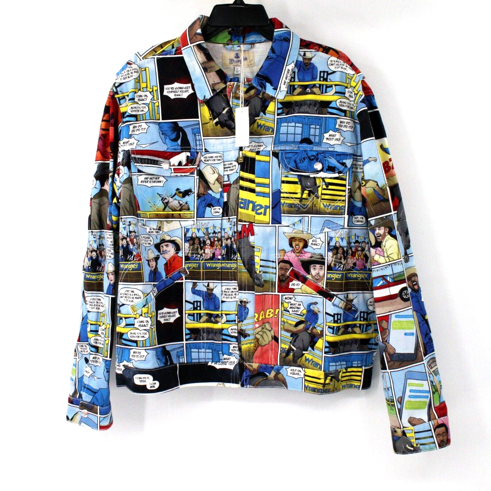 NWT wrangler jacket Large men’s 75th comic book jacket trucker hero cowboy denim