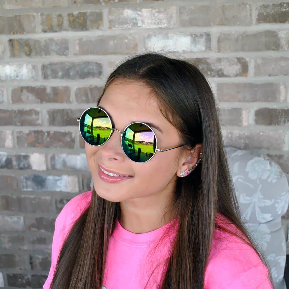 Retro Round Vintage Sunglasses Multi color Lens Metal Silver Spring Hinge 56 mm